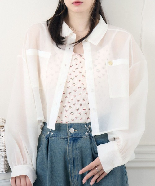 ems excite（エムズエキサイト）の「ロゴプレート付シアーSH（シャツ/ブラウス・レディース・ナチュラル/ブラック/ライトベージュ・FREE）」の9枚目の写真