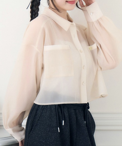 ems excite（エムズエキサイト）の「ロゴプレート付シアーSH（シャツ/ブラウス・レディース・ナチュラル/ブラック/ライトベージュ・FREE）」の19枚目の写真