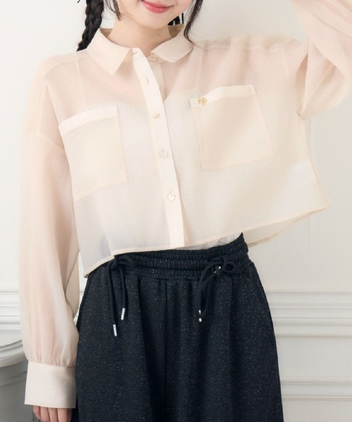 ems excite（エムズエキサイト）の「ロゴプレート付シアーSH（シャツ/ブラウス・レディース・ナチュラル/ブラック/ライトベージュ・FREE）」の17枚目の写真