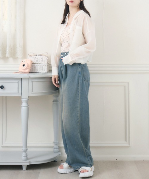 ems excite（エムズエキサイト）の「ロゴプレート付シアーSH（シャツ/ブラウス・レディース・ナチュラル/ブラック/ライトベージュ・FREE）」の14枚目の写真