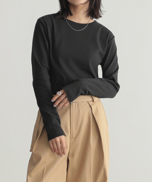 for/c(フォーシー)の「ベーシックロングTシャツ【オーガニックコットン】(Tシャツ/カットソー・レディース・オフホワイト/ブラック・M/L)」の8枚目の写真