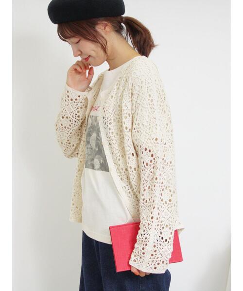 Samansa Mos2(サマンサ モスモス)の「かぎ針編み風カーディガン(カーディガン/ボレロ・レディース・ブラック/キャメル/キナリ・F)」の1枚目の写真