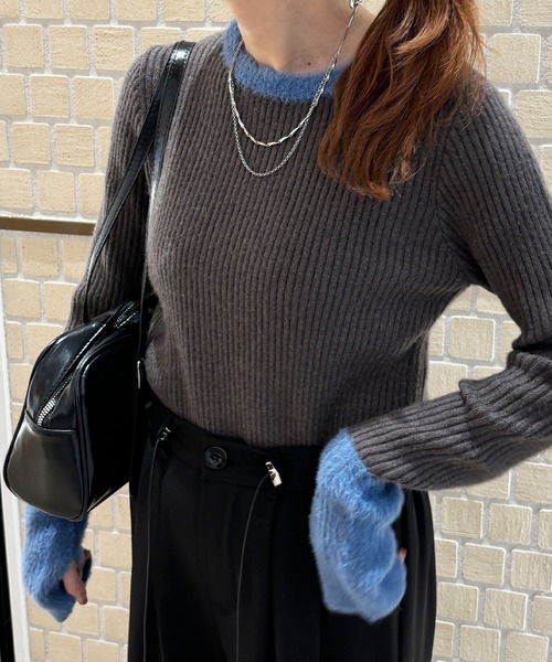 ISOOK（アイスー）の「【ISOOK / アイスー】配色シャギーリブニット  / カラーニット シャギーニット 配色トップス サムホール ZOZOTOWN限定（ニット/セーター・レディース・ブラック/グレー/チャコールグレー・FREE）」の6枚目の写真