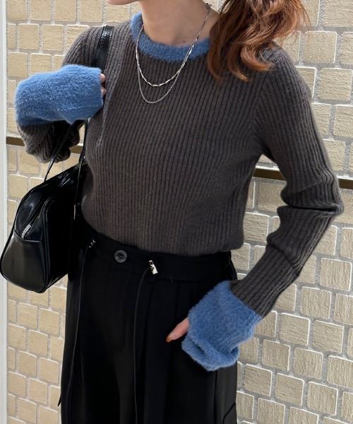 ISOOK（アイスー）の「【ISOOK / アイスー】配色シャギーリブニット  / カラーニット シャギーニット 配色トップス サムホール ZOZOTOWN限定（ニット/セーター・レディース・ブラック/グレー/チャコールグレー・FREE）」の12枚目の写真