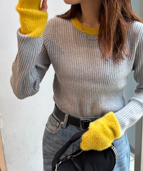 ISOOK（アイスー）の「【ISOOK / アイスー】配色シャギーリブニット  / カラーニット シャギーニット 配色トップス サムホール ZOZOTOWN限定（ニット/セーター・レディース・ブラック/グレー/チャコールグレー・FREE）」の10枚目の写真