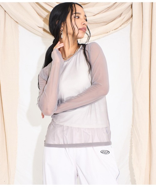 Settimissimo（セッティミッシモ）の「パワーメッシュクルーネックプルオーバー（Tシャツ/カットソー・レディース・オリーブ/ブラック/グレイッシュベージュ・FREE）」の12枚目の写真