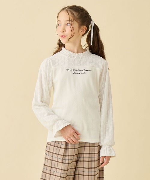 Amourire girl（アムリールガール）の「レース切り替え キャンディースリーブ長袖カットソー（130㎝～160㎝）（Tシャツ/カットソー・キッズ・オフホワイト/ブラック・130cm/140cm/150cm/160cm）」の11枚目の写真