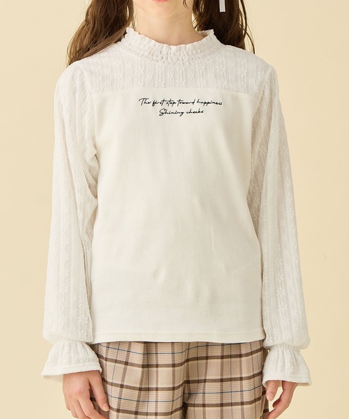 Amourire girl（アムリールガール）の「レース切り替え キャンディースリーブ長袖カットソー（130㎝～160㎝）（Tシャツ/カットソー・キッズ・オフホワイト/ブラック・130cm/140cm/150cm/160cm）」の5枚目の写真