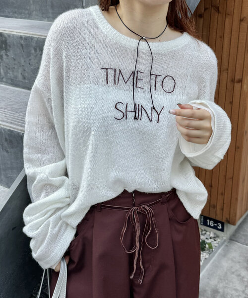 mystic（ミスティック）の「刺繍シアーニット（ニット/セーター・レディース・オフホワイト/チャコールグレー/ピンク・FREE）」の2枚目の写真