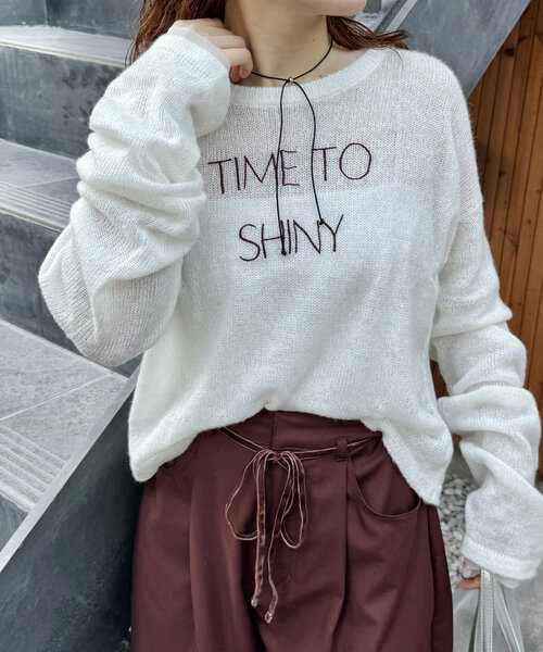 mystic（ミスティック）の「刺繍シアーニット（ニット/セーター・レディース・オフホワイト/チャコールグレー/ピンク・FREE）」の5枚目の写真