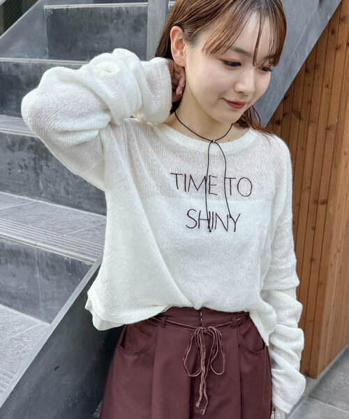 mystic（ミスティック）の「刺繍シアーニット（ニット/セーター・レディース・オフホワイト/チャコールグレー/ピンク・FREE）」の6枚目の写真