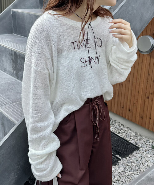 mystic（ミスティック）の「刺繍シアーニット（ニット/セーター・レディース・オフホワイト/チャコールグレー/ピンク・FREE）」の7枚目の写真