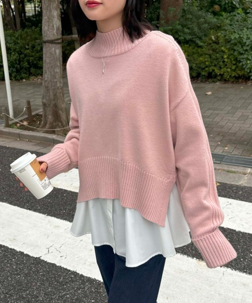 VIS（ビス）の「【アンチピリング/洗える】サイドスリットニットプルオーバー【WEB限定カラー】（ニット/セーター・レディース・オフホワイト/ブルー/ブラック系その他/レッド/ピンク/スミクロ/キナリ・FREE）」の6枚目の写真