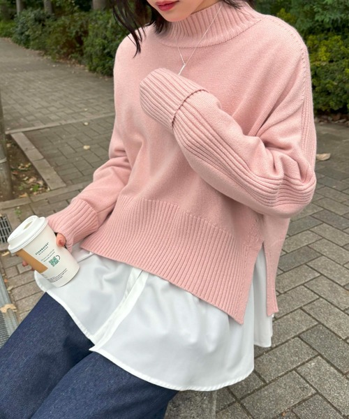 VIS（ビス）の「【アンチピリング/洗える】サイドスリットニットプルオーバー【WEB限定カラー】（ニット/セーター・レディース・オフホワイト/ブルー/ブラック系その他/レッド/ピンク/スミクロ/キナリ・FREE）」の11枚目の写真