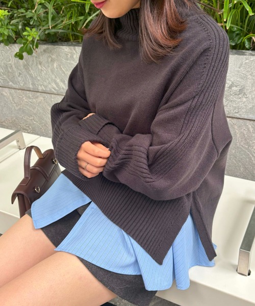 VIS（ビス）の「【アンチピリング/洗える】サイドスリットニットプルオーバー【WEB限定カラー】（ニット/セーター・レディース・オフホワイト/ブルー/ブラック系その他/レッド/ピンク/スミクロ/キナリ・FREE）」の9枚目の写真