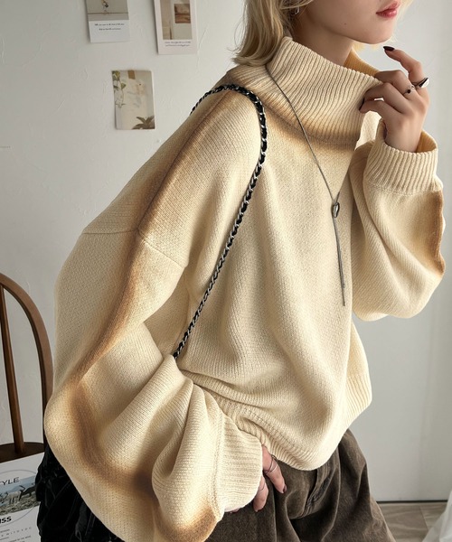 【フェラガモジャパン】茶系 ニットプルオーバー タートルネック ひじあて セール】《JaVaジャバ コラボ》古着風コーデが叶う。2wayミックス