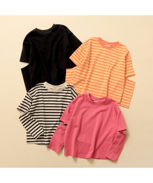 BREEZE（ブリーズ）の「【WEB限定】袖カットロンT（Tシャツ/カットソー・キッズ・ピンク/オレンジ/ブラック/オフホワイト・80/90/100/110/140/120/130）」の5枚目の写真
