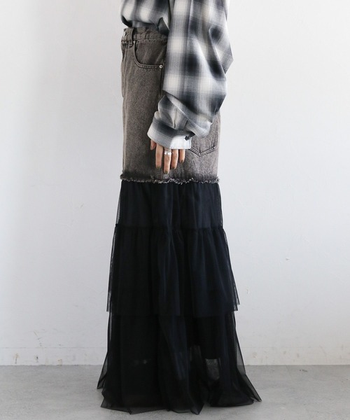 RAGEBLUE（レイジブルー）の「フリルチュールドッキングデニムスカート（デニムスカート・レディース・ブルー/ブラック・FREE）」の14枚目の写真