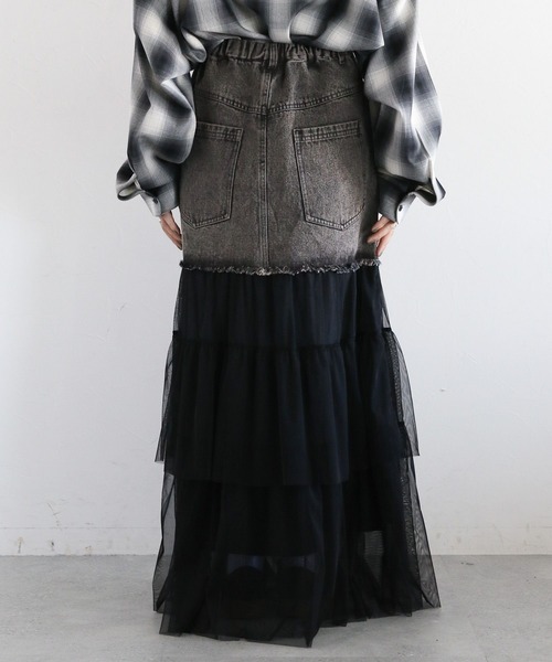 RAGEBLUE（レイジブルー）の「フリルチュールドッキングデニムスカート（デニムスカート・レディース・ブルー/ブラック・FREE）」の15枚目の写真