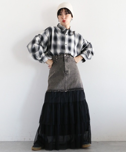 RAGEBLUE（レイジブルー）の「フリルチュールドッキングデニムスカート（デニムスカート・レディース・ブルー/ブラック・FREE）」の3枚目の写真