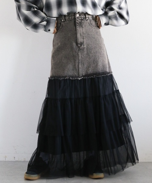RAGEBLUE（レイジブルー）の「フリルチュールドッキングデニムスカート（デニムスカート・レディース・ブルー/ブラック・FREE）」の6枚目の写真
