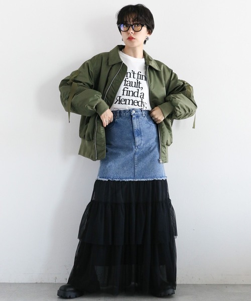 RAGEBLUE（レイジブルー）の「フリルチュールドッキングデニムスカート（デニムスカート・レディース・ブルー/ブラック・FREE）」の9枚目の写真