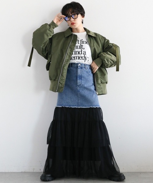 RAGEBLUE（レイジブルー）の「フリルチュールドッキングデニムスカート（デニムスカート・レディース・ブルー/ブラック・FREE）」の10枚目の写真