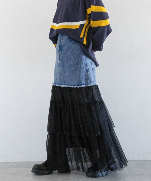 archive 古着 fairly grunge フリル レース デニムスカート 2色展開】「Meridian」レースアップ ミニ デニムスカート