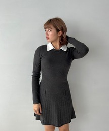 シャツカラー プリーツニットミニワンピース FQ24L017【Fano Studios