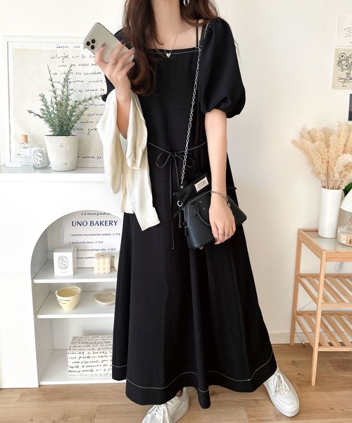 セール】お洒落に差をつける、大人女子。2wayパフスリーブロング丈