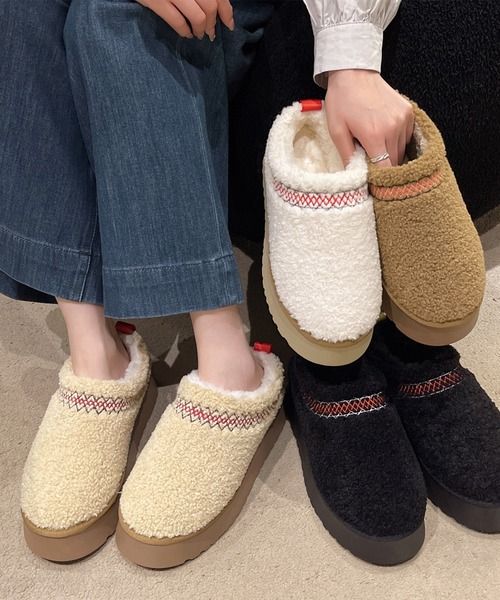 Lace Ladies(レースレディース)の「刺繍付き 厚底 ボア スリッポン シューズ(スリッポン・レディース・ブラウン/アイボリー/ブラック/ベージュ・22.5cm/23cm/23.5cm/24cm/24.5cm/25cm)」の18枚目の写真