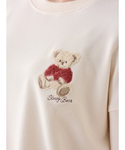 スターバックス クマ刺繍 ルームウェア 温度調整]裏毛くまサガラ刺繍チェックボトム長袖パジャマ（ルーム