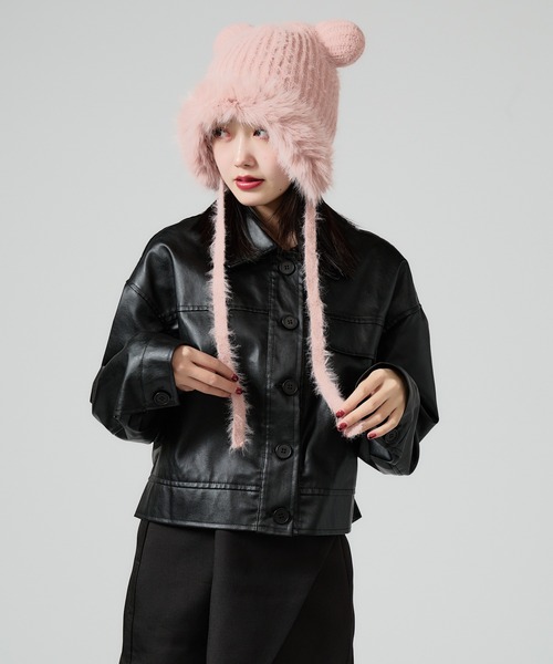 セール】Bear Look Knit cap / クマ耳 ファー付きニット帽