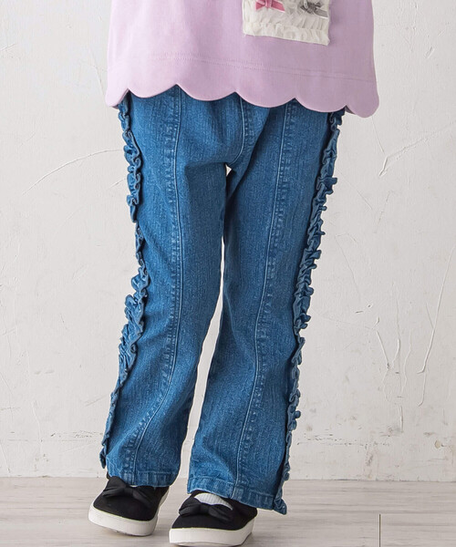 SLAP SLIP（スラップスリップ）の「裏起毛デニムツイルサイドフリルラインパンツ(80~140cm)（デニムパンツ・キッズ・ブラック/ブルー・90cm/100cm/130cm/140cm/80ｃｍ/110cm/120cm）」の6枚目の写真