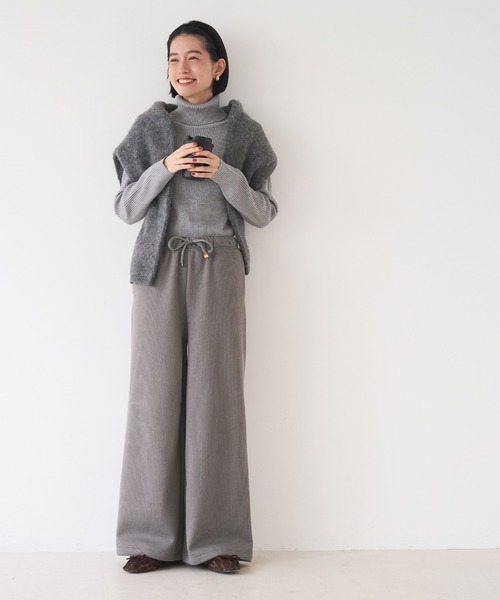 coca（coca）（コカ）の「裏起毛リブワイドパンツ（その他パンツ・レディース・ライトベージュ/グレイッシュベージュ・S/L/M）」の8枚目の写真