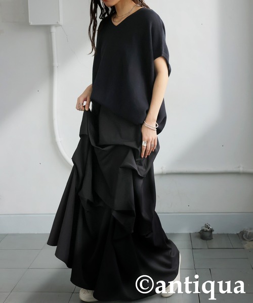 antiqua(アンティカ)の「ボリュームタックスカート(スカート・レディース・ブラック・ONESIZE)」の2枚目の写真