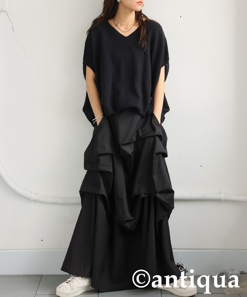 antiqua(アンティカ)の「ボリュームタックスカート(スカート・レディース・ブラック・ONESIZE)」の3枚目の写真
