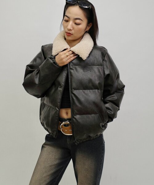 【セール】【WEB限定】衿ボアヴィンテージライクフェイクレザー中綿ブルゾン（ダウンジャケット/コート）｜WHO'S WHO gallery（フーズフーギャラリー）