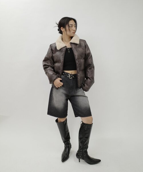 【セール】【WEB限定】衿ボアヴィンテージライクフェイクレザー中綿ブルゾン（ダウンジャケット/コート）｜WHO'S WHO gallery（フーズフーギャラリー）