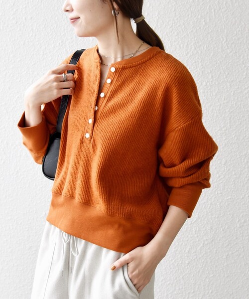 セール】SHIPS any:〈手洗い可能〉起毛 ワッフル ヘンリーネック