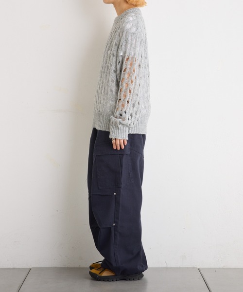 チョココロネ　Cニット グレー セール】 ストレッチコットン鹿の子編み ハイネックフレンチ