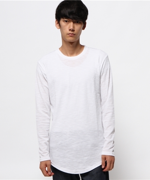 VENCEEXCHANGE（ヴァンスエクスチェンジ）の「畦スラブロング丈Tシャツ（Tシャツ/カットソー・メンズ・ブラック/オフホワイト・MEDIUM/LARGE）」の2枚目の写真