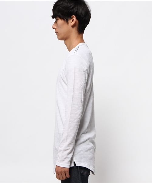 VENCEEXCHANGE（ヴァンスエクスチェンジ）の「畦スラブロング丈Tシャツ（Tシャツ/カットソー・メンズ・ブラック/オフホワイト・MEDIUM/LARGE）」の3枚目の写真