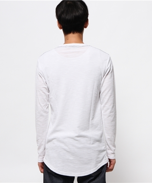 VENCEEXCHANGE（ヴァンスエクスチェンジ）の「畦スラブロング丈Tシャツ（Tシャツ/カットソー・メンズ・ブラック/オフホワイト・MEDIUM/LARGE）」の4枚目の写真