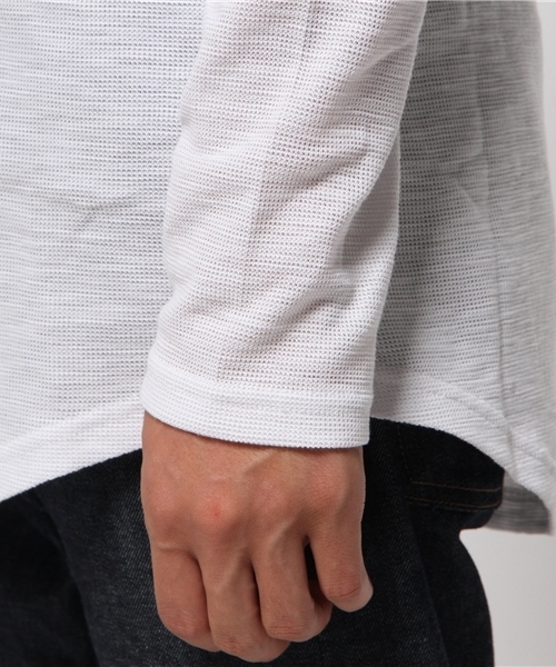 VENCEEXCHANGE（ヴァンスエクスチェンジ）の「畦スラブロング丈Tシャツ（Tシャツ/カットソー・メンズ・ブラック/オフホワイト・MEDIUM/LARGE）」の6枚目の写真