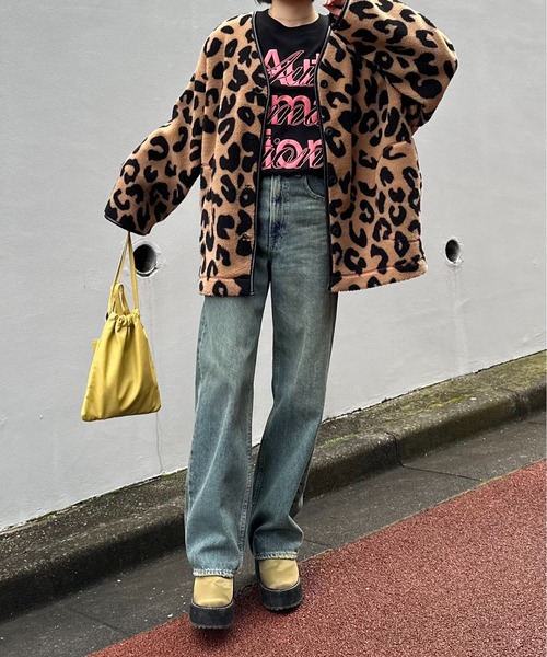 mi via loca（ミヴィアロカ）の「レオパード柄 ノーカラー ボアジャケット（ノーカラージャケット・レディース・グレー/ベージュ・FREE）」の20枚目の写真