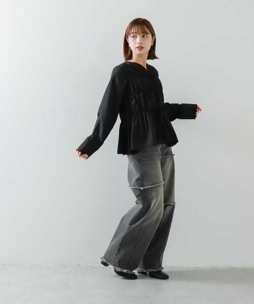 SENSE OF PLACE by URBAN RESEARCH(センスオブプレイスバイアーバンリサーチ)の「パッチワークカーブデニム(デニムパンツ・レディース・インディゴブルー/ブラック・SMALL/MEDIUM)」の5枚目の写真