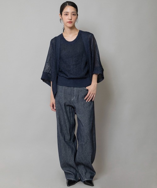 Munich(ミューニック)の「針抜き編みニットルーズボレロ(カーディガン/ボレロ・レディース・ネイビー/グリーン/グレイッシュベージュ・FREE)」の4枚目の写真