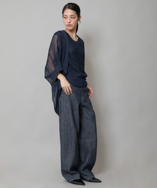 Munich(ミューニック)の「針抜き編みニットルーズボレロ(カーディガン/ボレロ・レディース・ネイビー/グリーン/グレイッシュベージュ・FREE)」の5枚目の写真