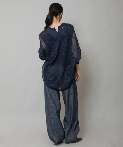 Munich(ミューニック)の「針抜き編みニットルーズボレロ(カーディガン/ボレロ・レディース・ネイビー/グリーン/グレイッシュベージュ・FREE)」の6枚目の写真